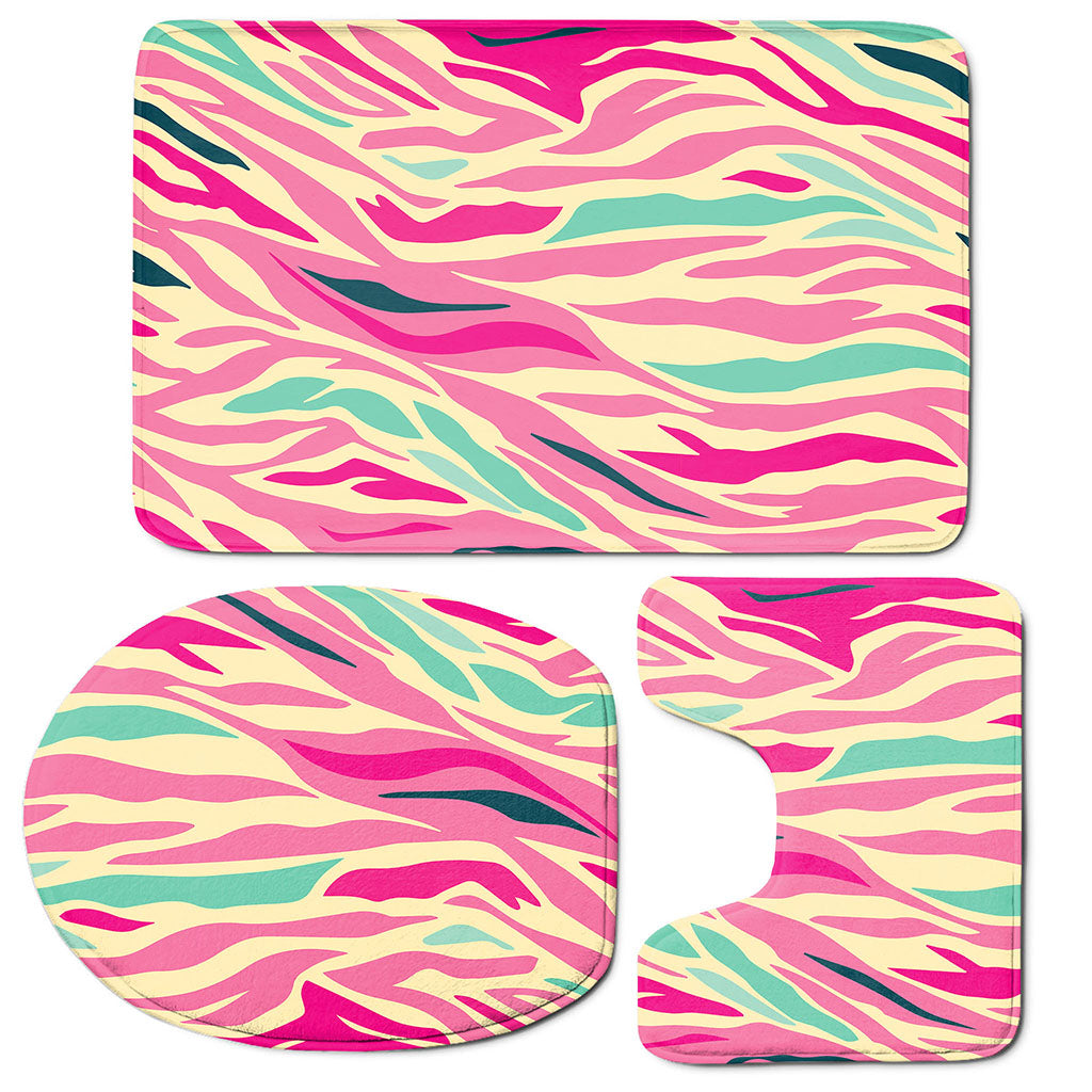 Pastel Zebra Pattern Print 3 Piece Bath Mat Set