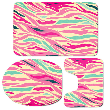 Pastel Zebra Pattern Print 3 Piece Bath Mat Set