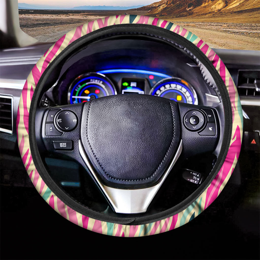 Pastel Zebra Pattern Print Car Steering Wheel Cover