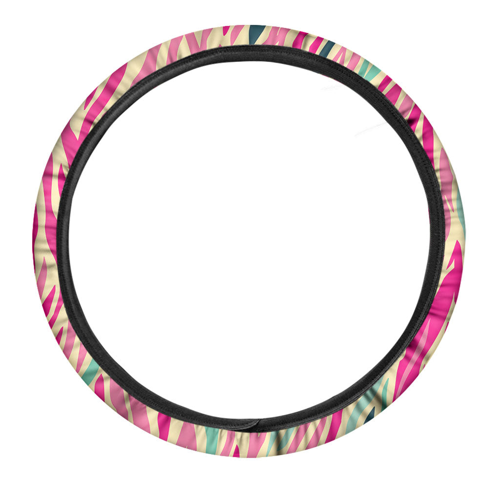 Pastel Zebra Pattern Print Car Steering Wheel Cover