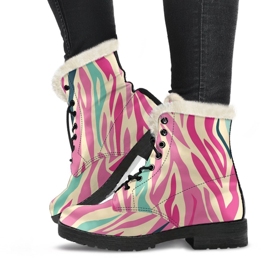 Pastel Zebra Pattern Print Comfy Boots GearFrost