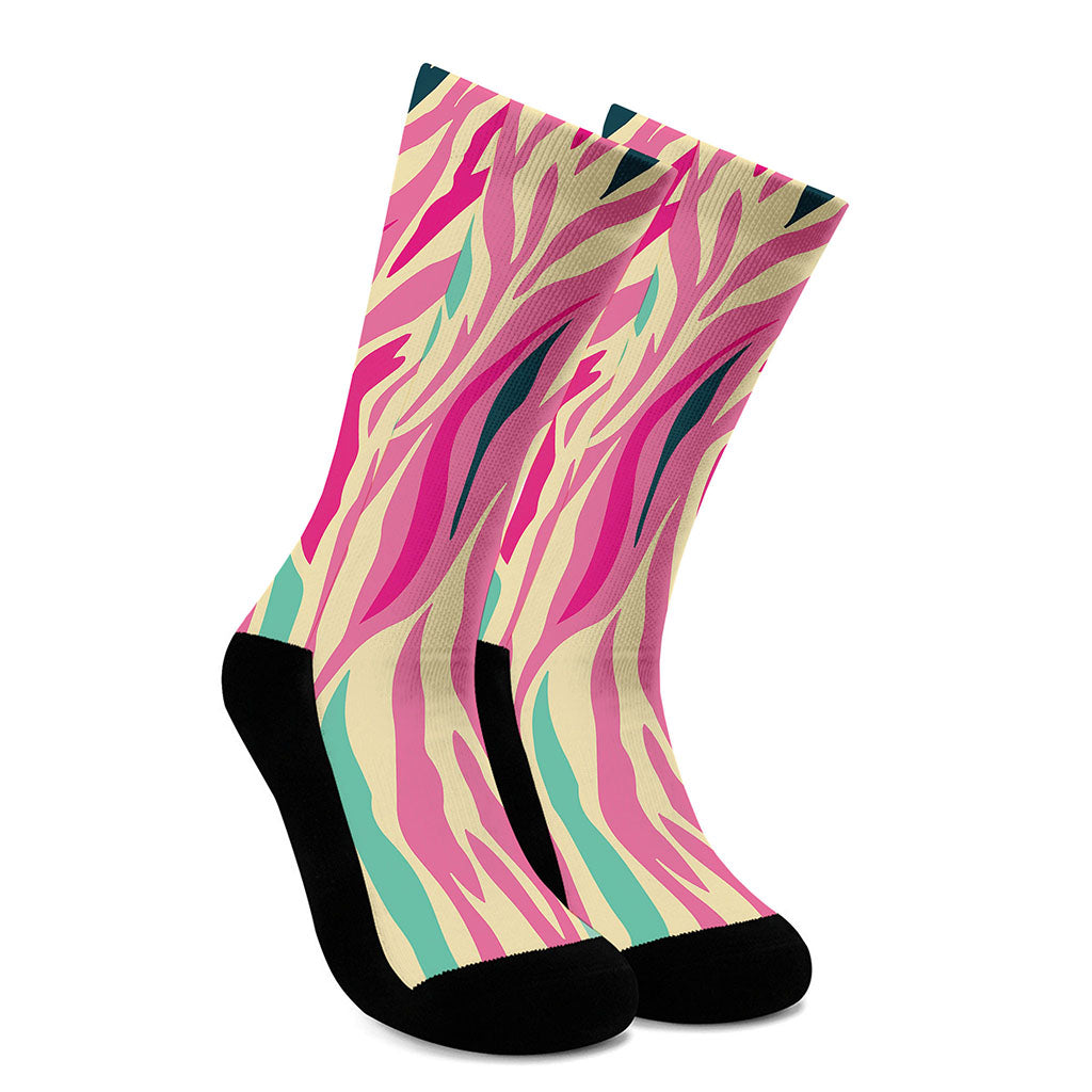 Pastel Zebra Pattern Print Crew Socks