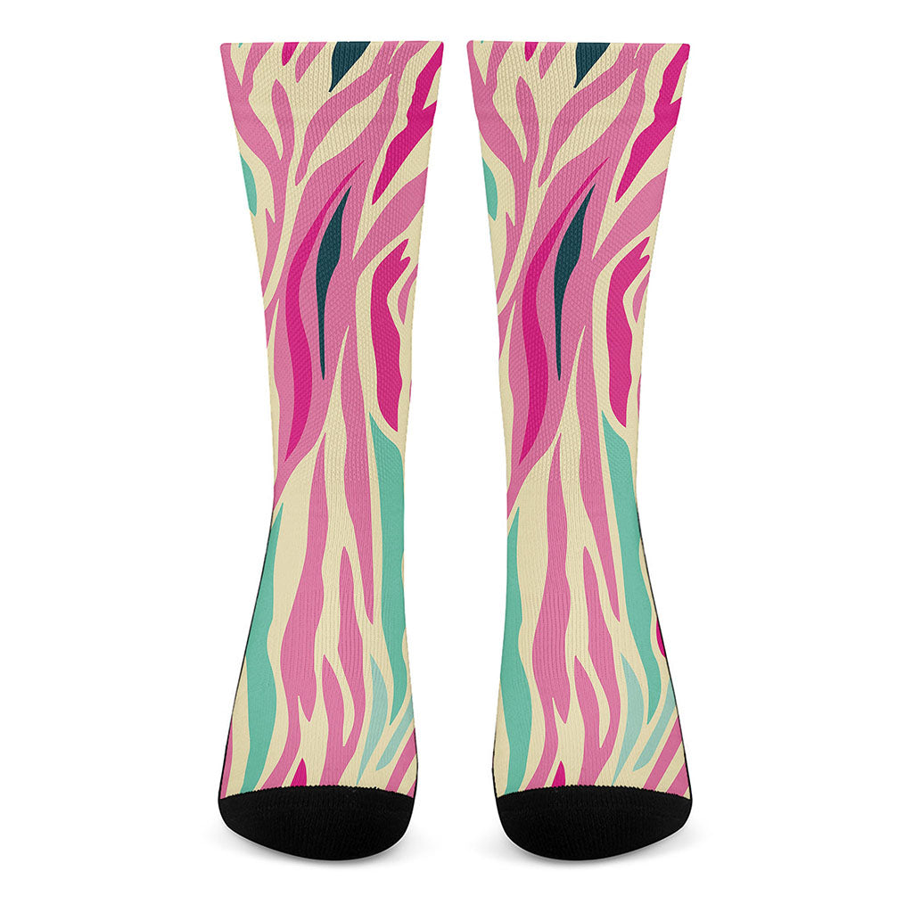 Pastel Zebra Pattern Print Crew Socks