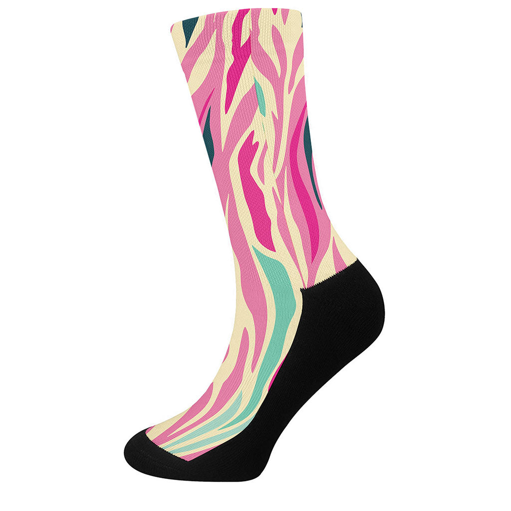 Pastel Zebra Pattern Print Crew Socks