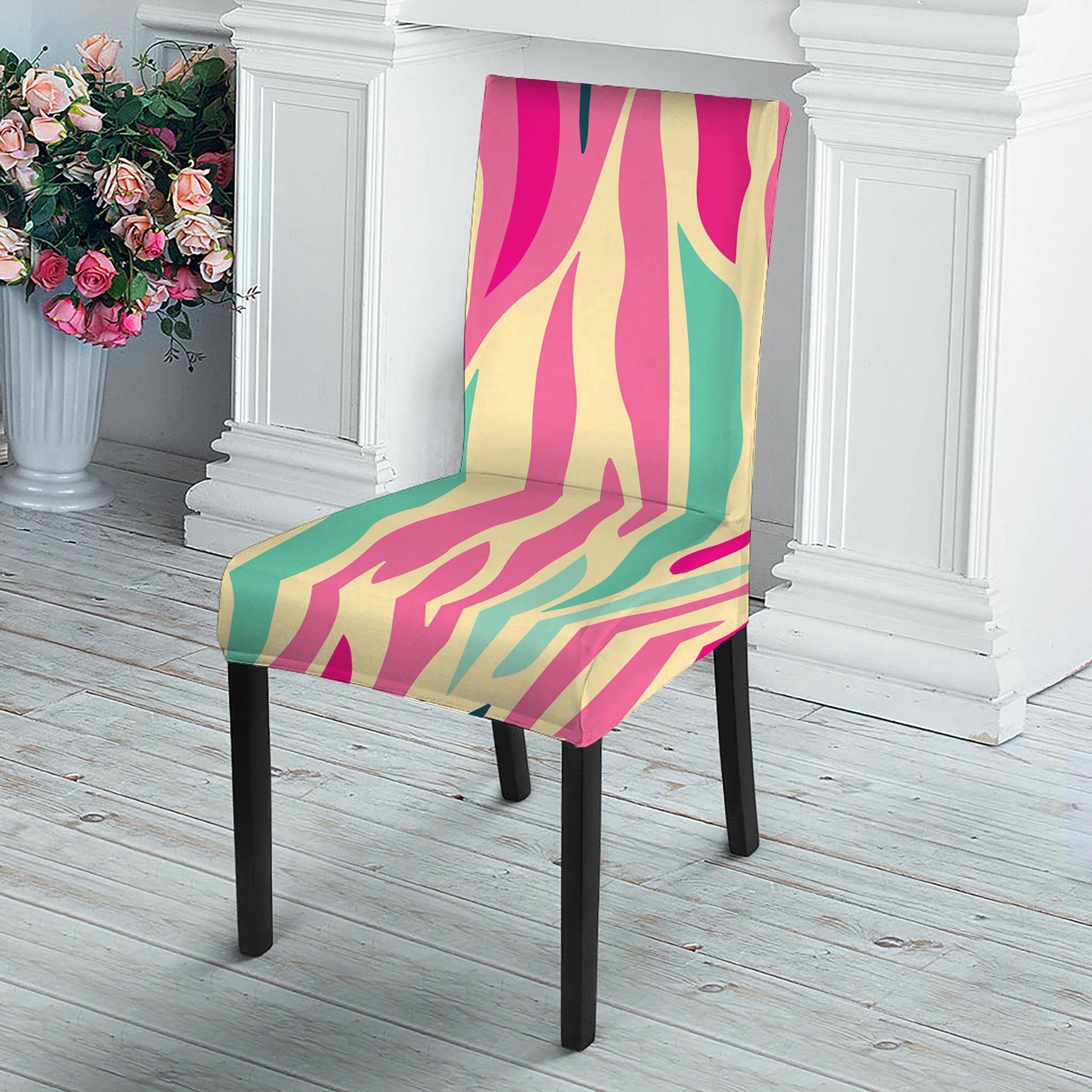 Pastel Zebra Pattern Print Dining Chair Slipcover