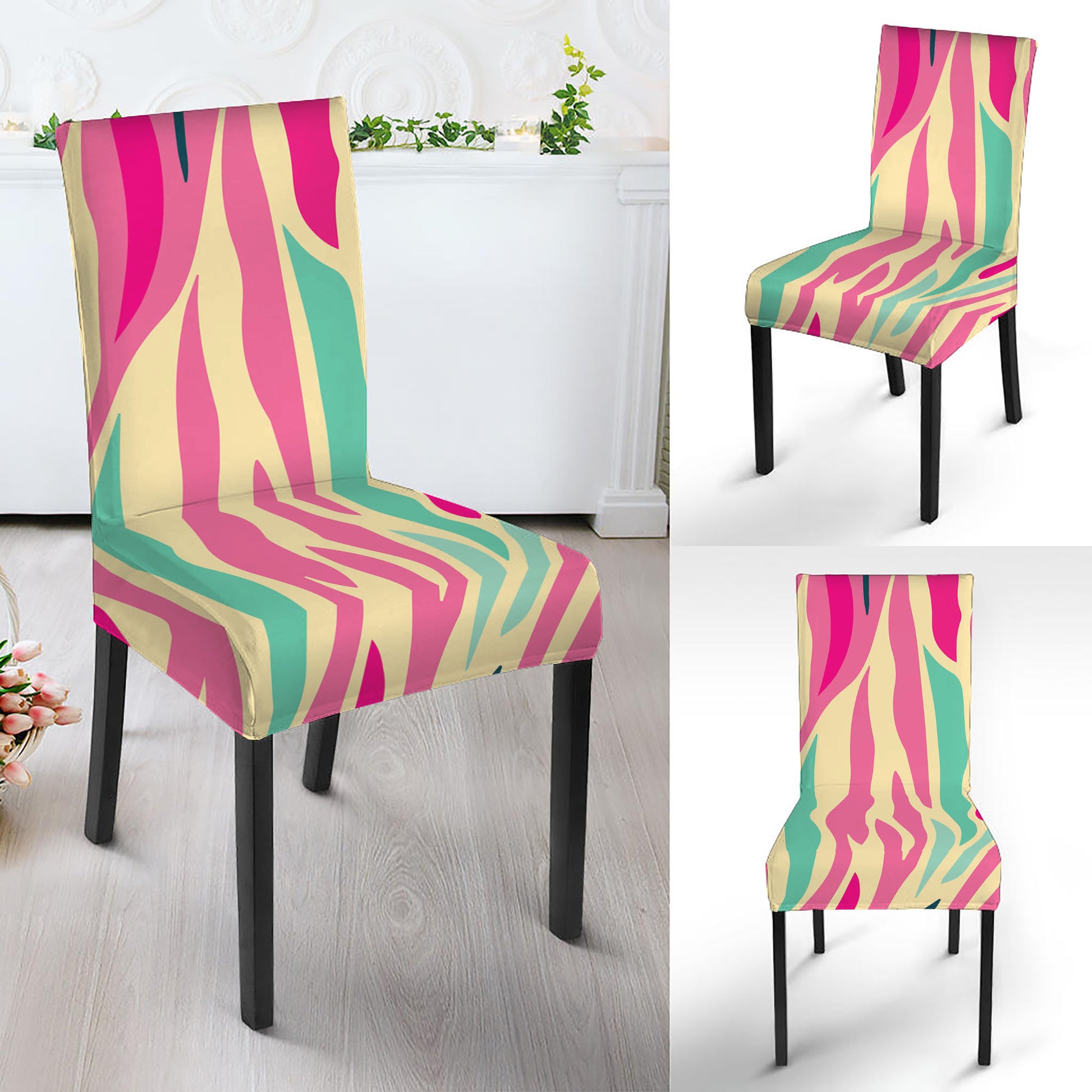 Pastel Zebra Pattern Print Dining Chair Slipcover