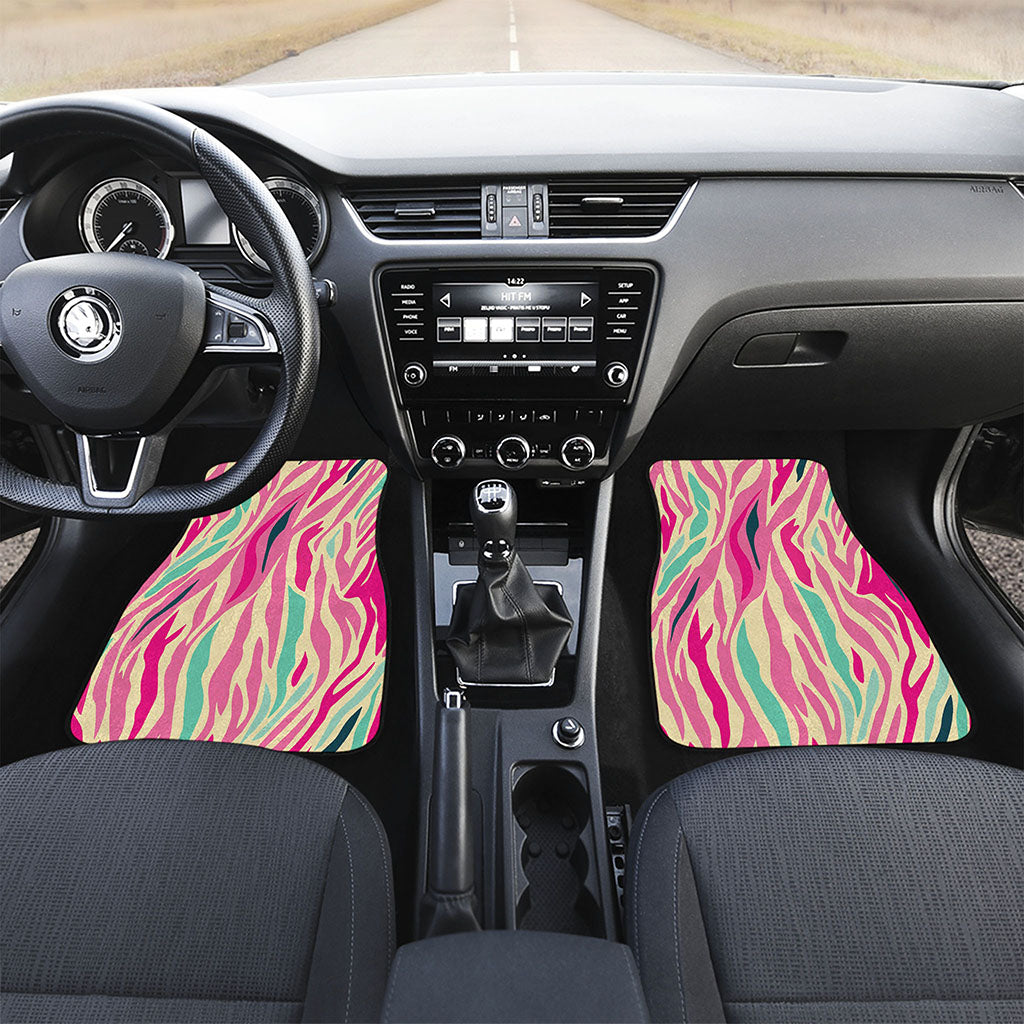 Pastel Zebra Pattern Print Front and Back Car Floor Mats