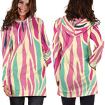 Pastel Zebra Pattern Print Hoodie Dress GearFrost