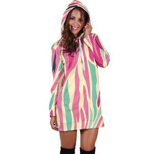 Pastel Zebra Pattern Print Hoodie Dress GearFrost