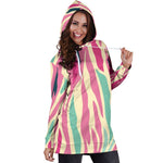 Pastel Zebra Pattern Print Hoodie Dress GearFrost