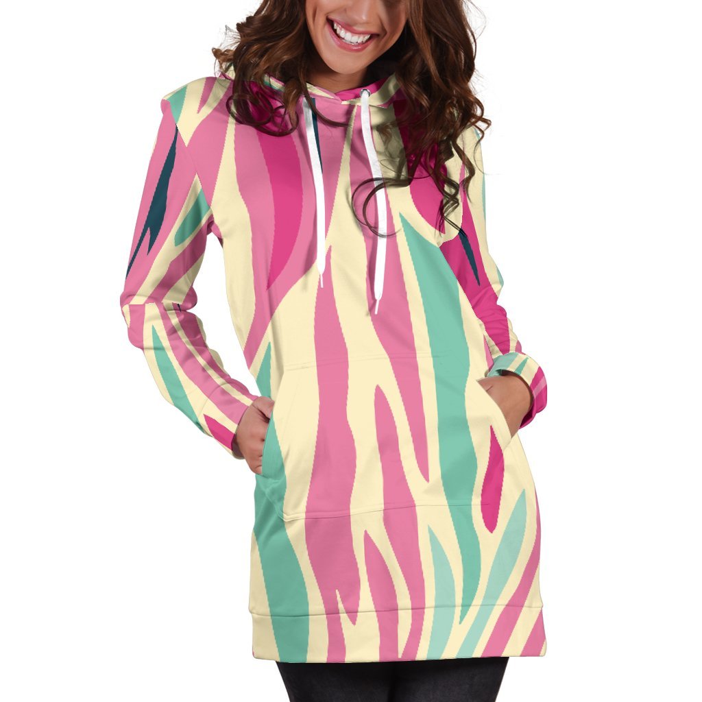 Pastel Zebra Pattern Print Hoodie Dress GearFrost