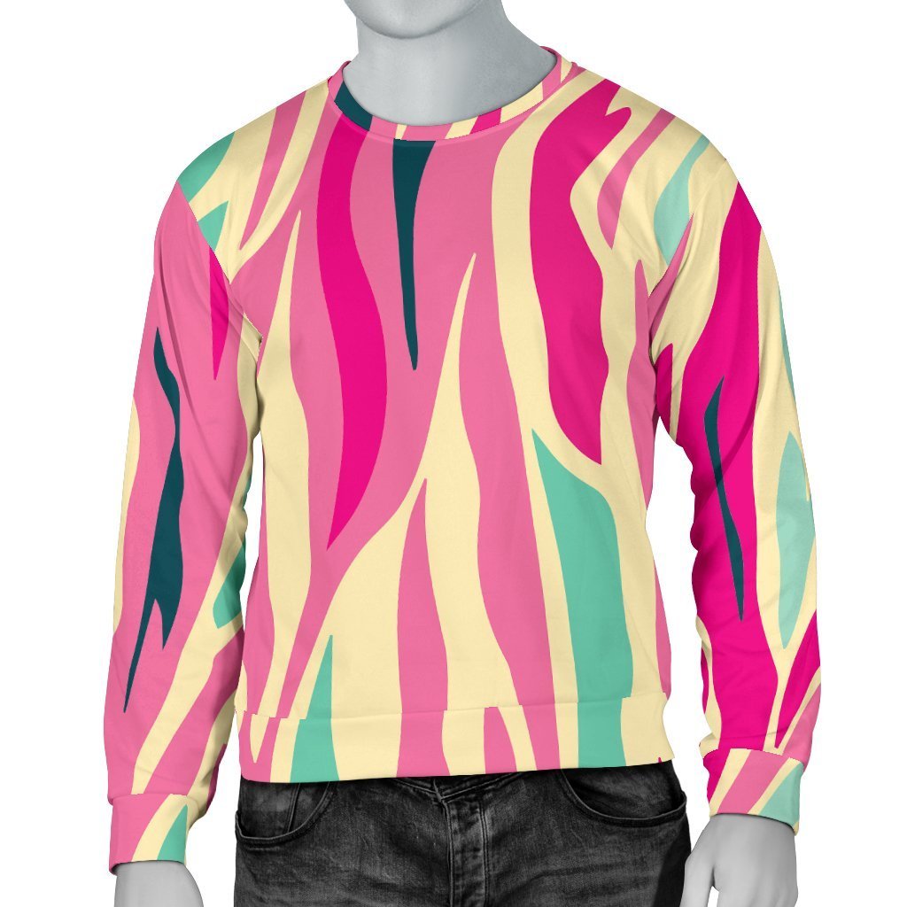 Pastel Zebra Pattern Print Men's Crewneck Sweatshirt GearFrost