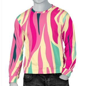 Pastel Zebra Pattern Print Men's Crewneck Sweatshirt GearFrost