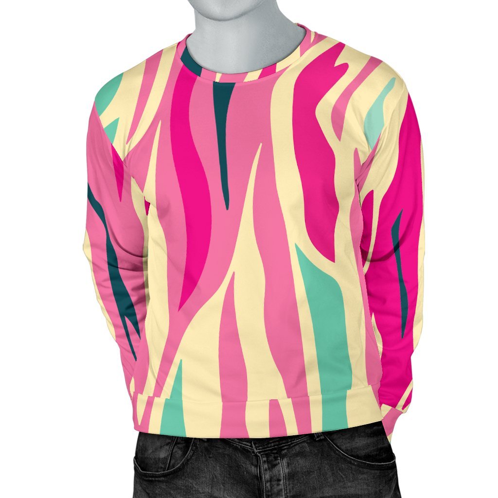 Pastel Zebra Pattern Print Men's Crewneck Sweatshirt GearFrost