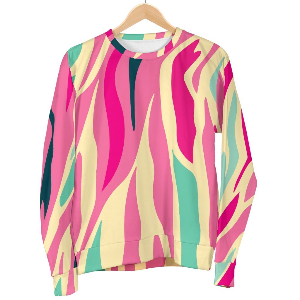 Pastel Zebra Pattern Print Men's Crewneck Sweatshirt GearFrost