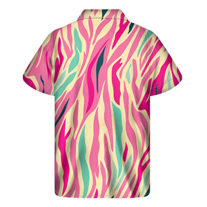 Pastel Zebra Pattern Print Men's Short Sleeve Shirt