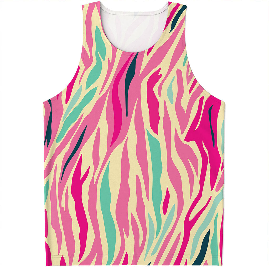 Pastel Zebra Pattern Print Men's Tank Top