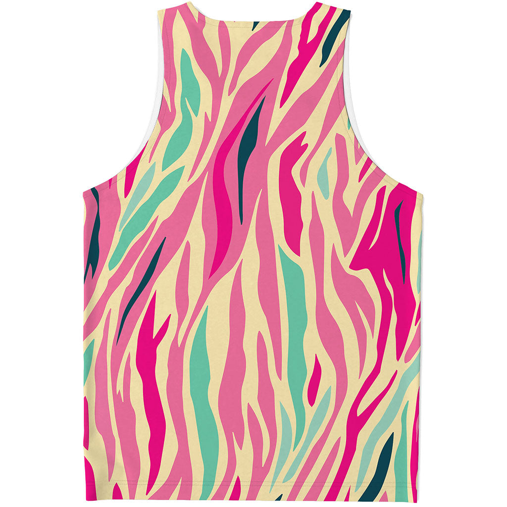 Pastel Zebra Pattern Print Men's Tank Top