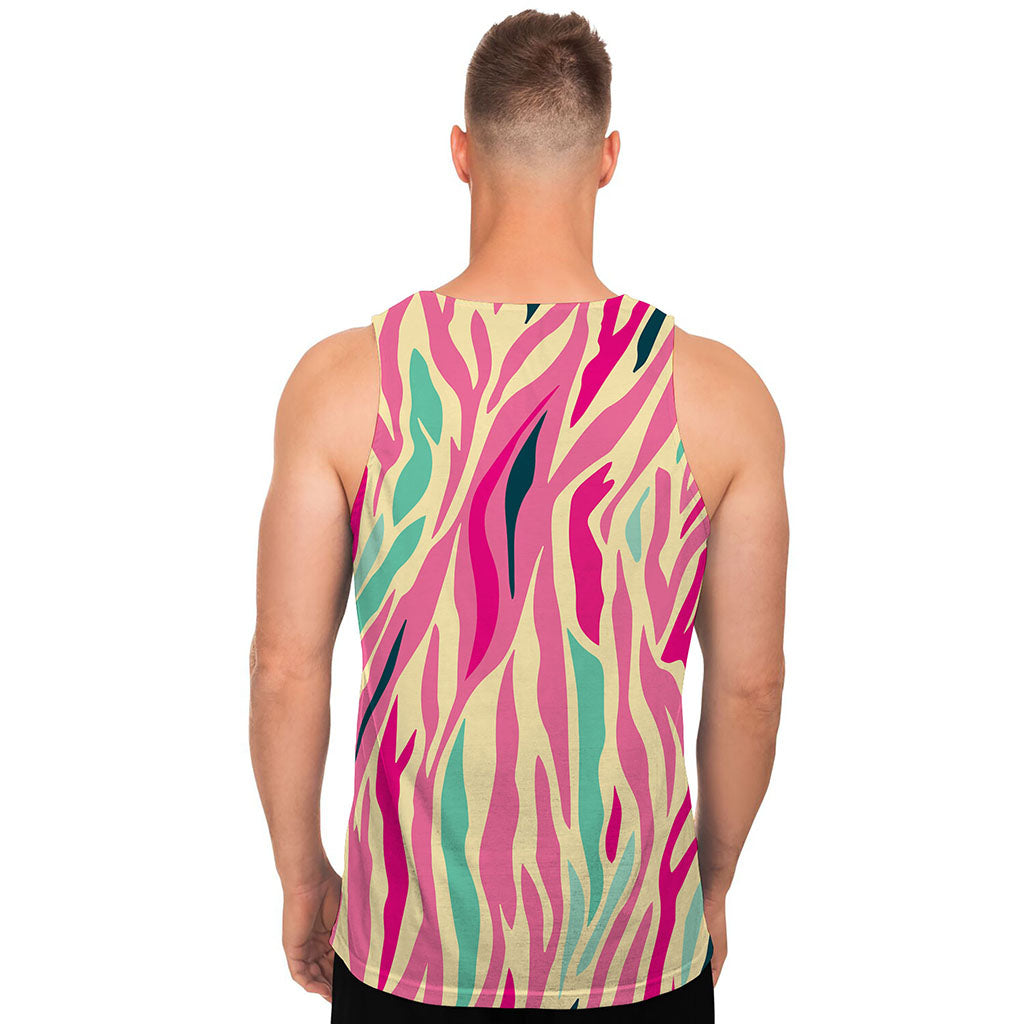 Pastel Zebra Pattern Print Men's Tank Top