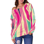 Pastel Zebra Pattern Print Off Shoulder Sweatshirt GearFrost