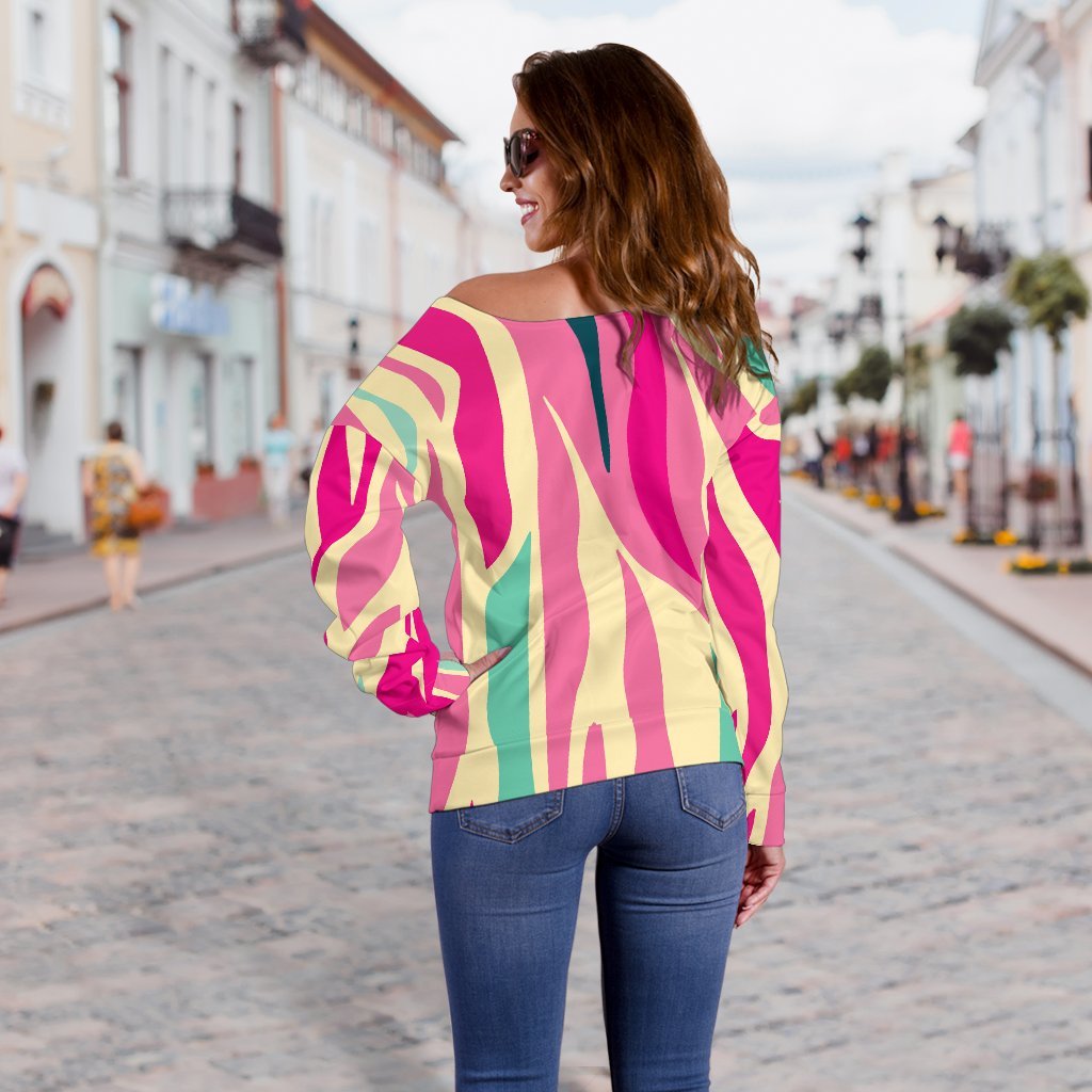 Pastel Zebra Pattern Print Off Shoulder Sweatshirt GearFrost