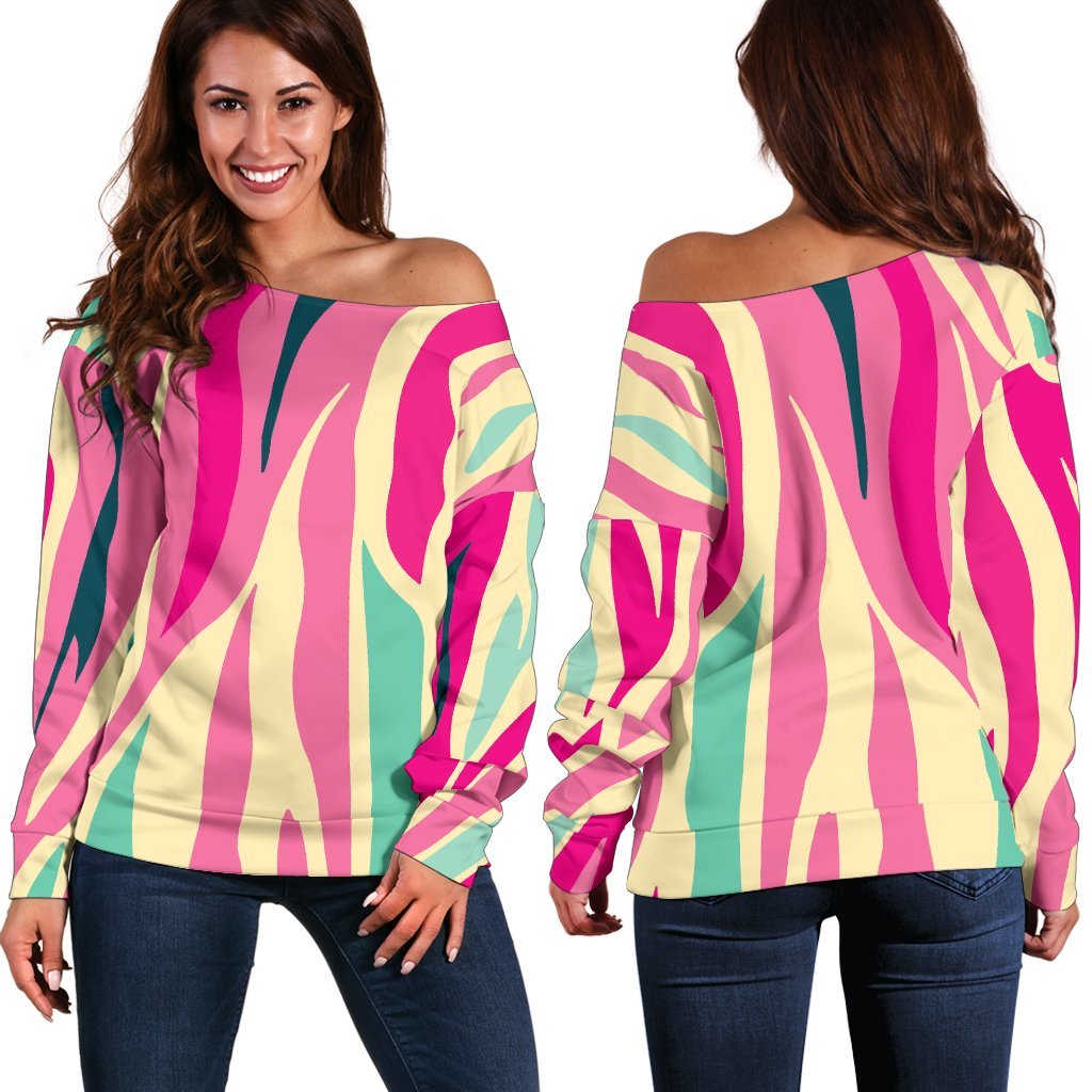 Pastel Zebra Pattern Print Off Shoulder Sweatshirt GearFrost