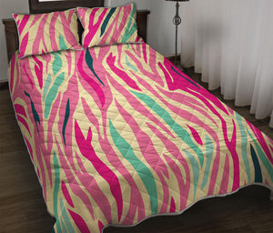 Pastel Zebra Pattern Print Quilt Bed Set