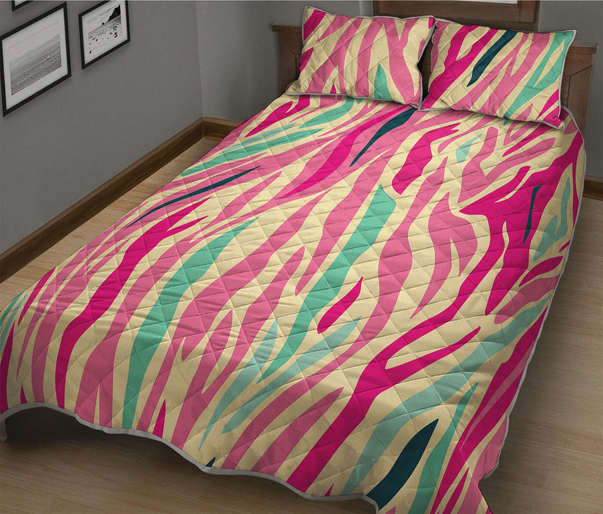 Pastel Zebra Pattern Print Quilt Bed Set