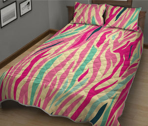 Pastel Zebra Pattern Print Quilt Bed Set