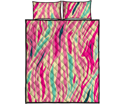 Pastel Zebra Pattern Print Quilt Bed Set