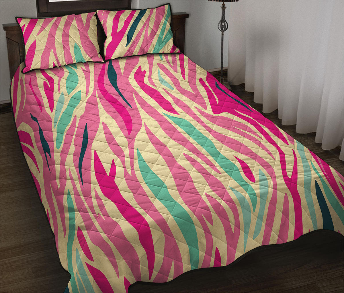 Pastel Zebra Pattern Print Quilt Bed Set