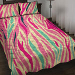 Pastel Zebra Pattern Print Quilt Bed Set