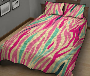 Pastel Zebra Pattern Print Quilt Bed Set