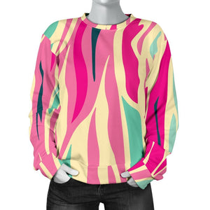 Pastel Zebra Pattern Print Women's Crewneck Sweatshirt GearFrost