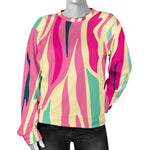 Pastel Zebra Pattern Print Women's Crewneck Sweatshirt GearFrost