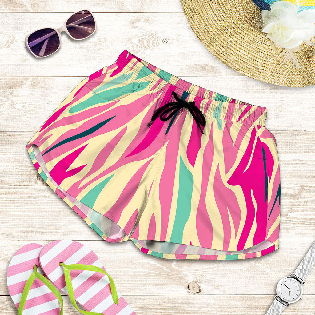 Pastel Zebra Pattern Print Women's Shorts