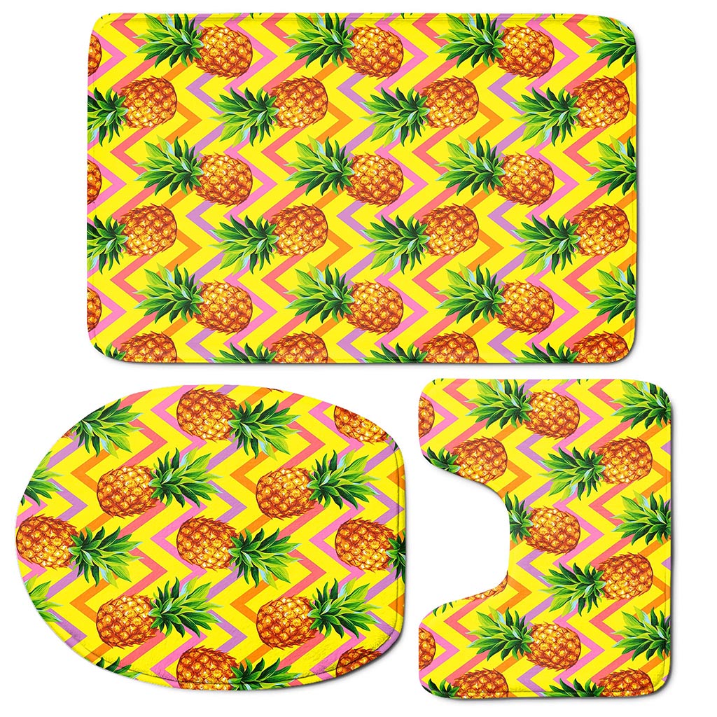 Pastel Zig Zag Pineapple Pattern Print 3 Piece Bath Mat Set