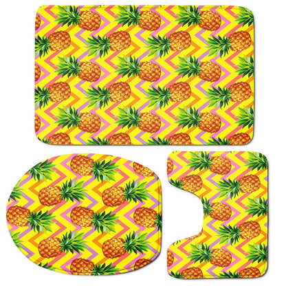 Pastel Zig Zag Pineapple Pattern Print 3 Piece Bath Mat Set