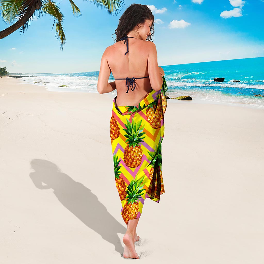Pastel Zig Zag Pineapple Pattern Print Beach Sarong Wrap