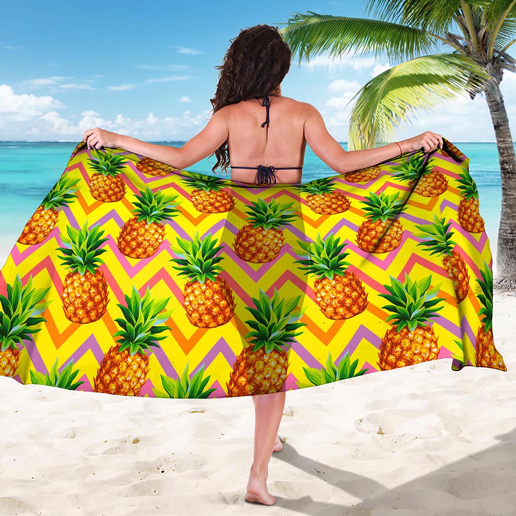 Pastel Zig Zag Pineapple Pattern Print Beach Sarong Wrap
