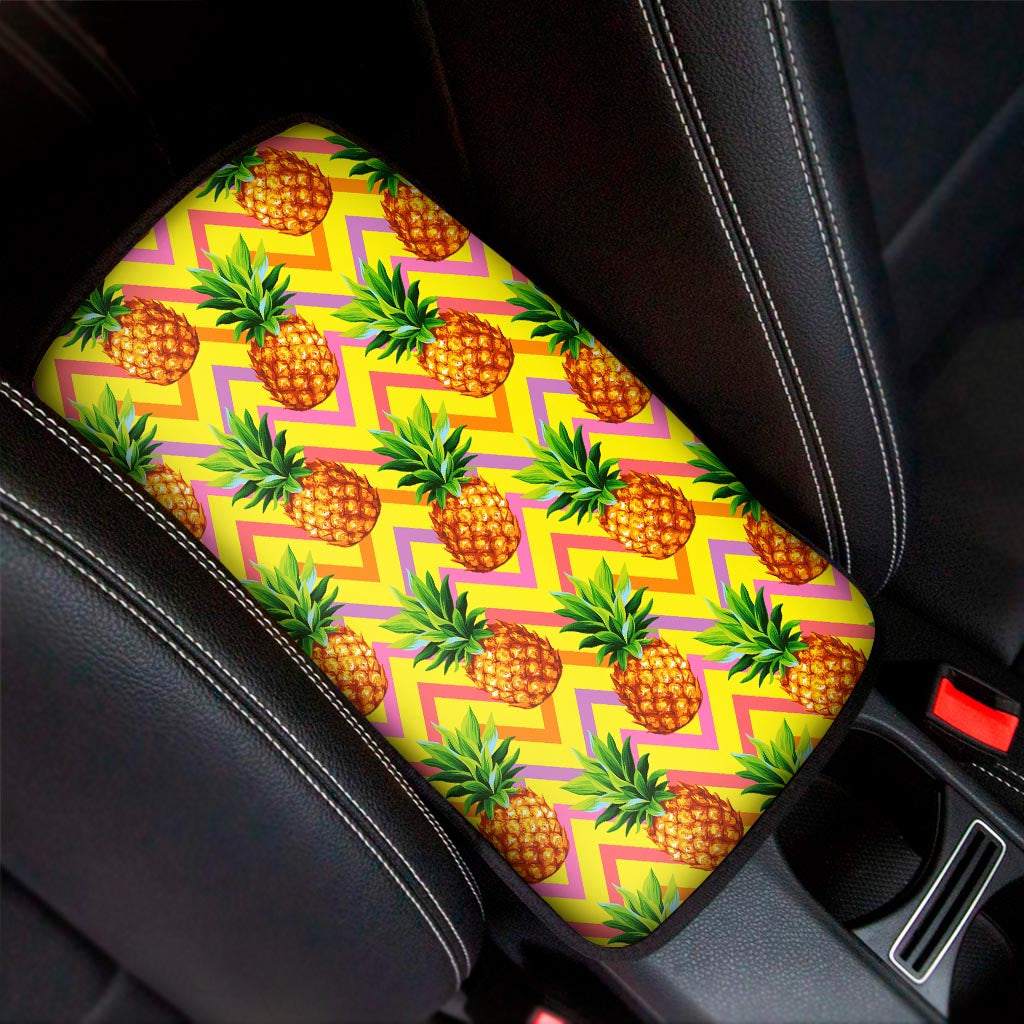Pastel Zig Zag Pineapple Pattern Print Car Center Console Cover