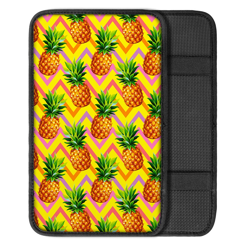 Pastel Zig Zag Pineapple Pattern Print Car Center Console Cover