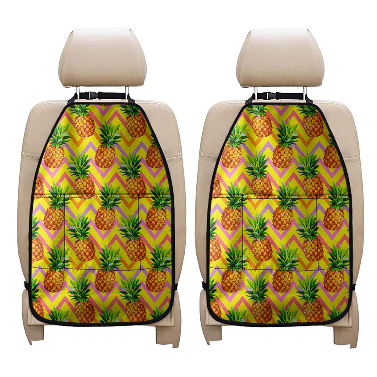 Pastel Zig Zag Pineapple Pattern Print Car Seat Organizers