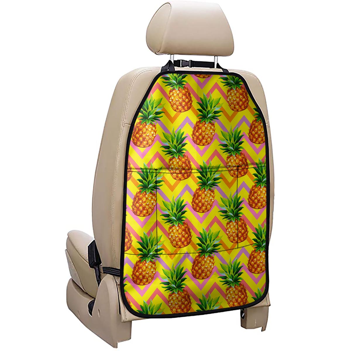 Pastel Zig Zag Pineapple Pattern Print Car Seat Organizers