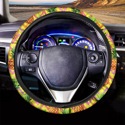 Pastel Zig Zag Pineapple Pattern Print Car Steering Wheel Cover