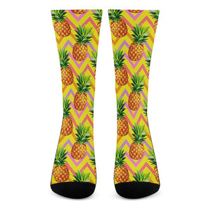 Pastel Zig Zag Pineapple Pattern Print Crew Socks