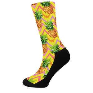 Pastel Zig Zag Pineapple Pattern Print Crew Socks