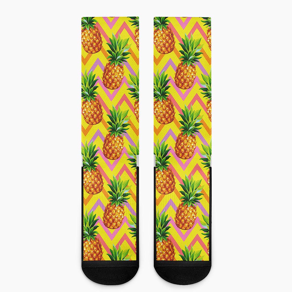 Pastel Zig Zag Pineapple Pattern Print Crew Socks