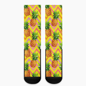 Pastel Zig Zag Pineapple Pattern Print Crew Socks