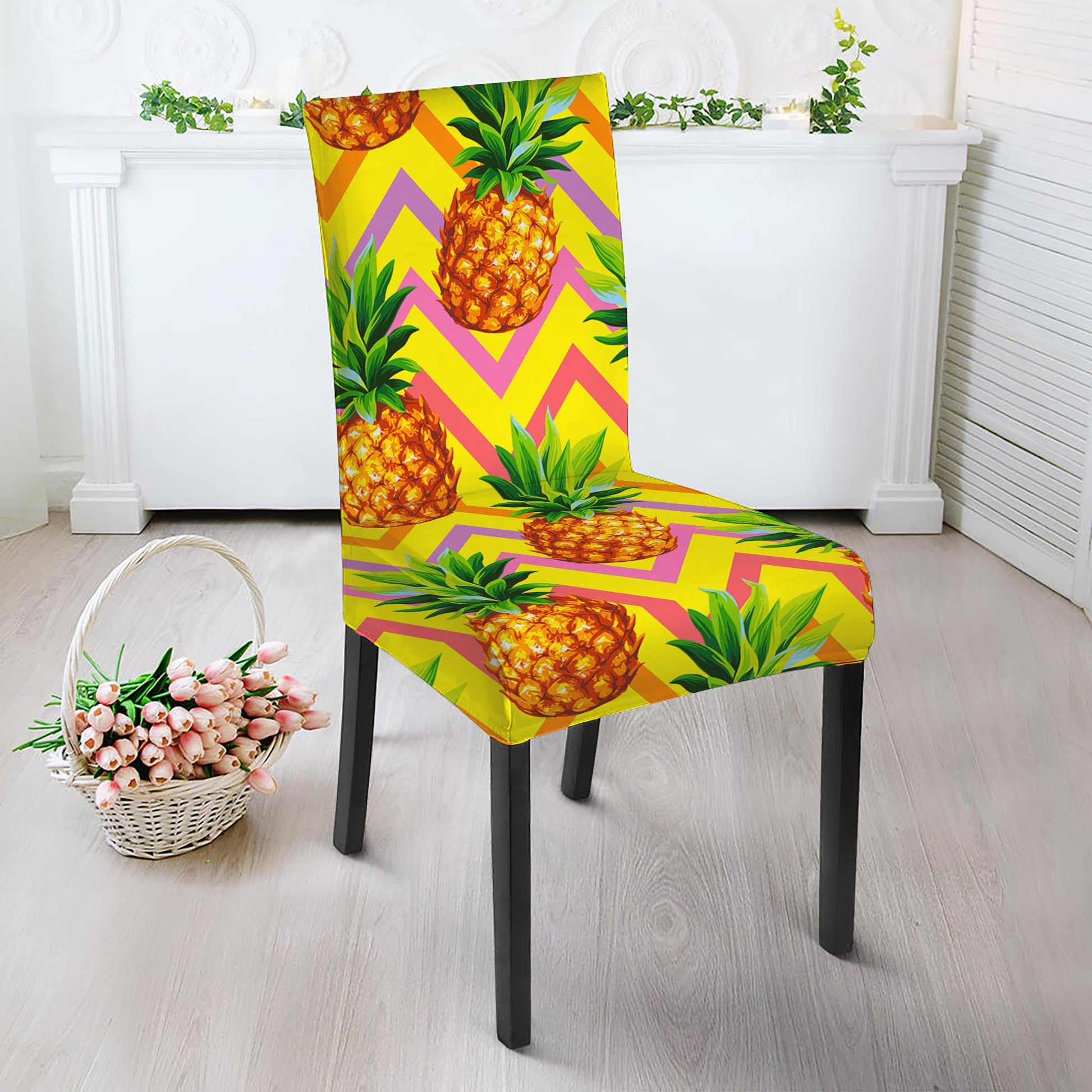 Pastel Zig Zag Pineapple Pattern Print Dining Chair Slipcover